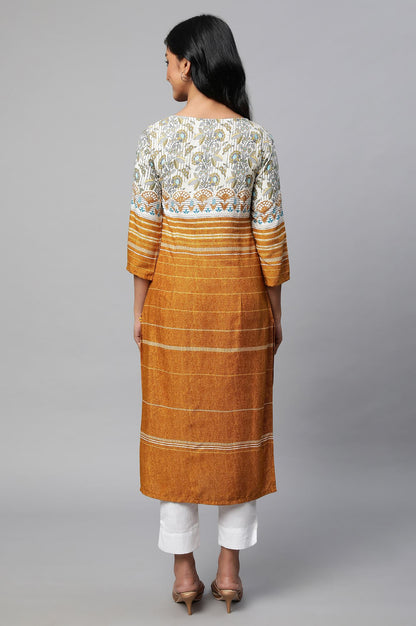 Mustard Yellow Round Neck Printed kurta