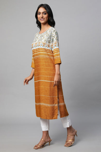 Mustard Yellow Round Neck Printed kurta