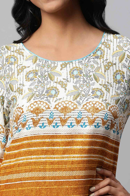 Mustard Yellow Round Neck Printed kurta