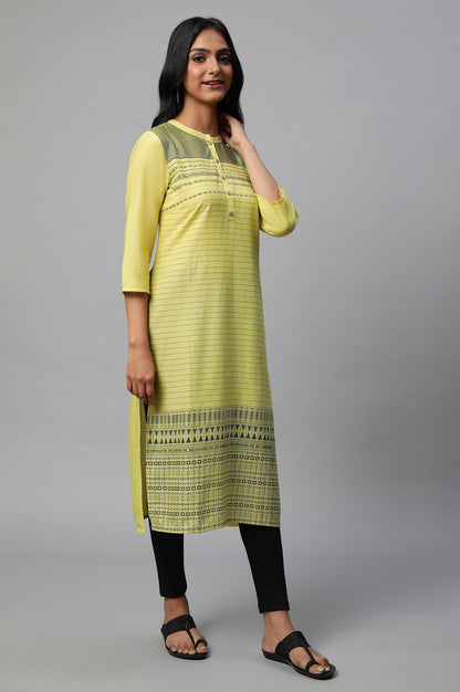 Yellow Mandarin Neck Printed kurta