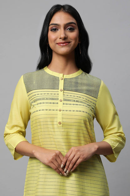 Yellow Mandarin Neck Printed kurta