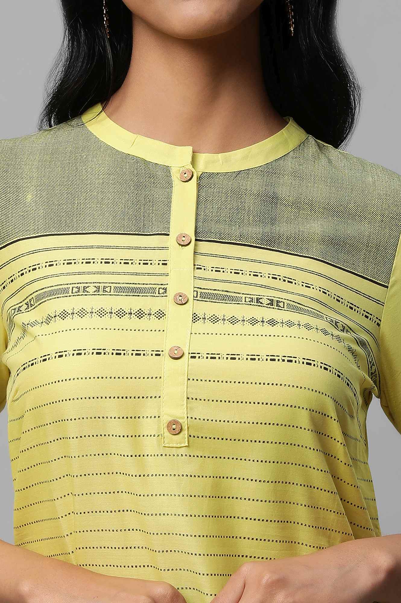 Yellow Mandarin Neck Printed kurta