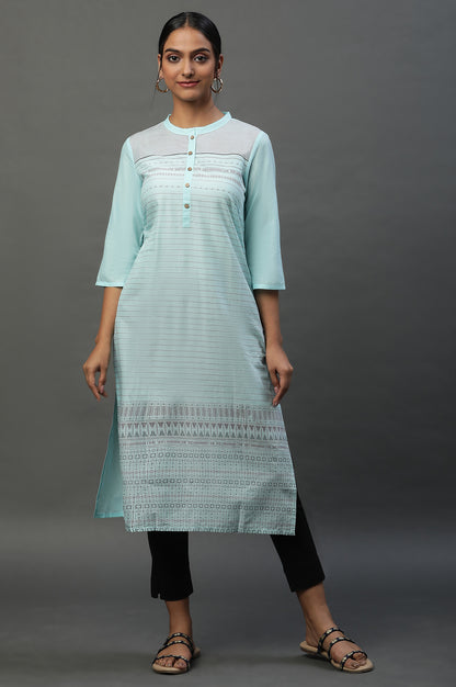 Light Blue Mandarin Neck Printed Kurta