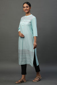 Light Blue Mandarin Neck Printed Kurta