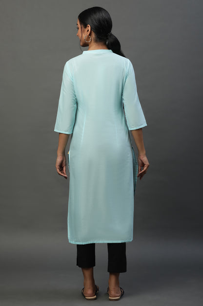 Light Blue Mandarin Neck Printed Kurta