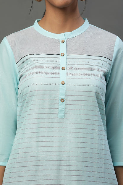 Light Blue Mandarin Neck Printed Kurta