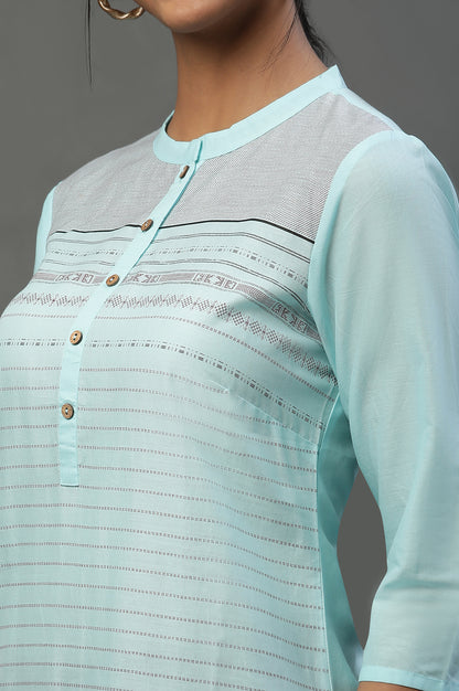 Light Blue Mandarin Neck Printed Kurta