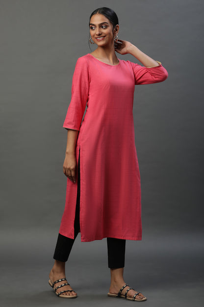 Pink Round Neck Printed Kurta