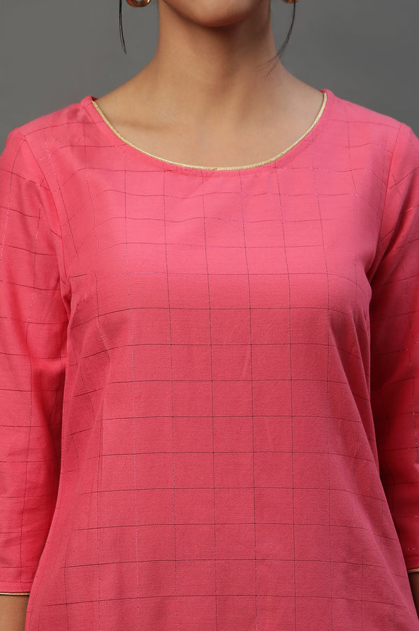 Pink Round Neck Printed Kurta