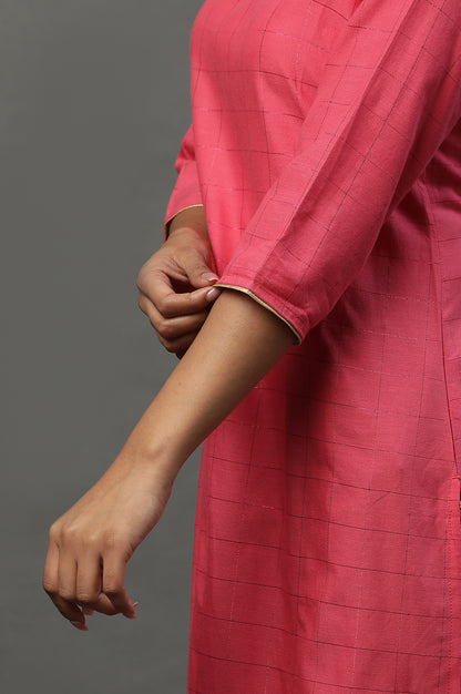 Pink Round Neck Printed Kurta