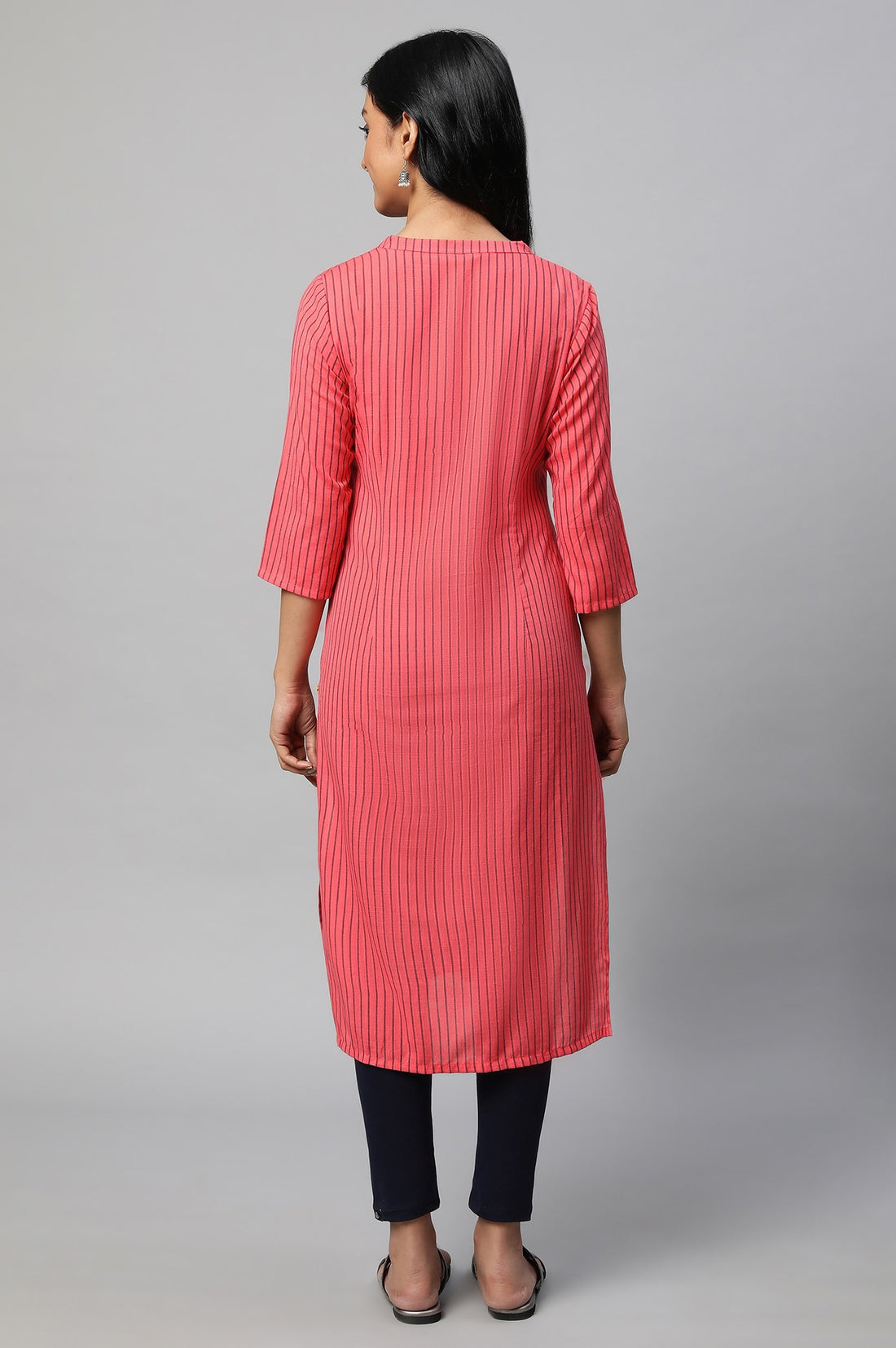 Red Band Collar Printed kurta