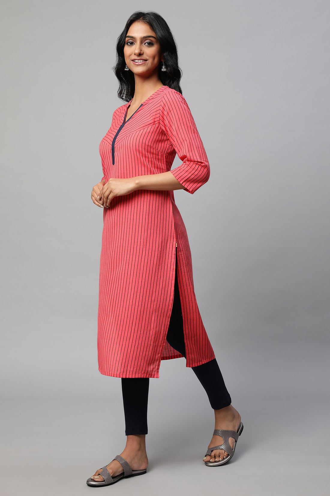 Red Band Collar Printed kurta