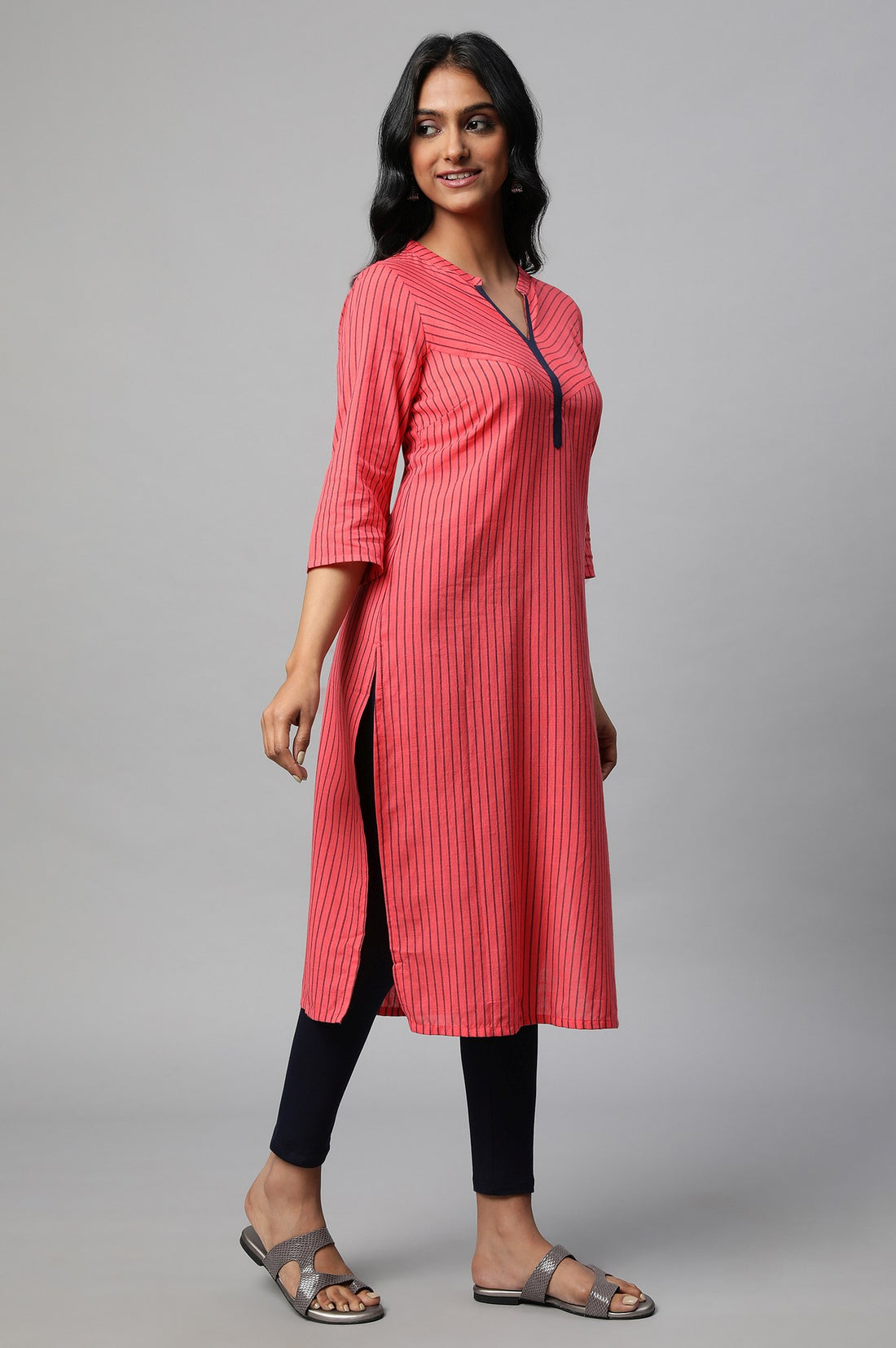 Red Band Collar Printed kurta