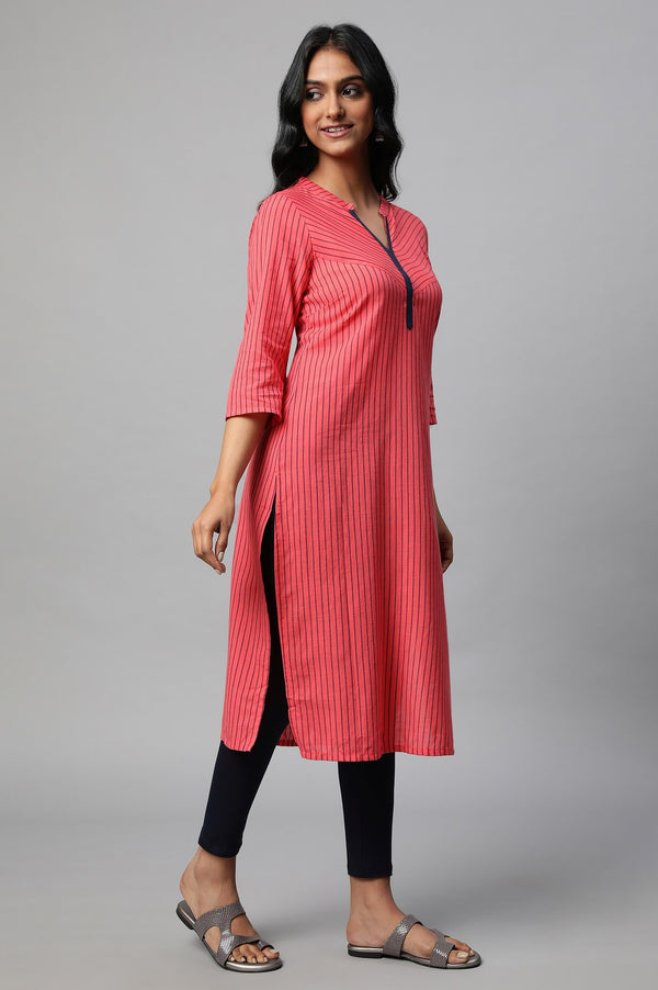 Red Band Collar Printed kurta