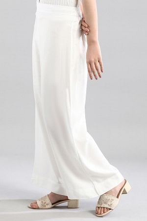 White Solid Flared Palazzo