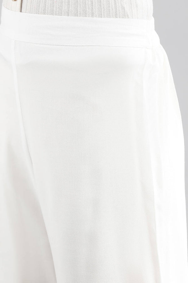 White Solid Flared Woven Palazzo With Elasticated Waistband