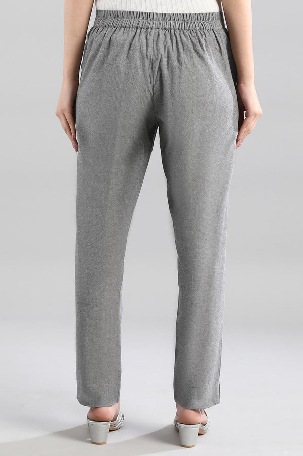 Grey Yarn Dyed Cotton Zari Straight Kurta and Trouser Set