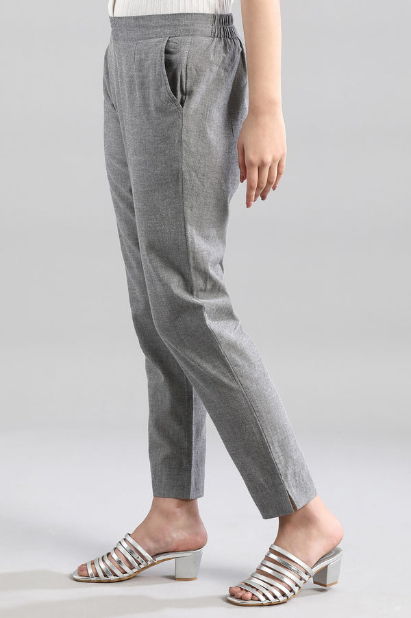 Grey Yarn Dyed Cotton Zari Straight Kurta and Trouser Set