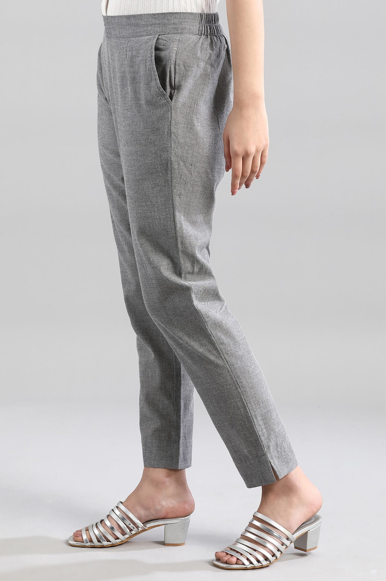 Grey Yarn Dyed Pure Cotton Straight Kurta and Trouser Set