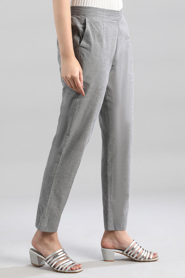 Grey Yarn Dyed Cotton Zari Straight Kurta and Trouser Set
