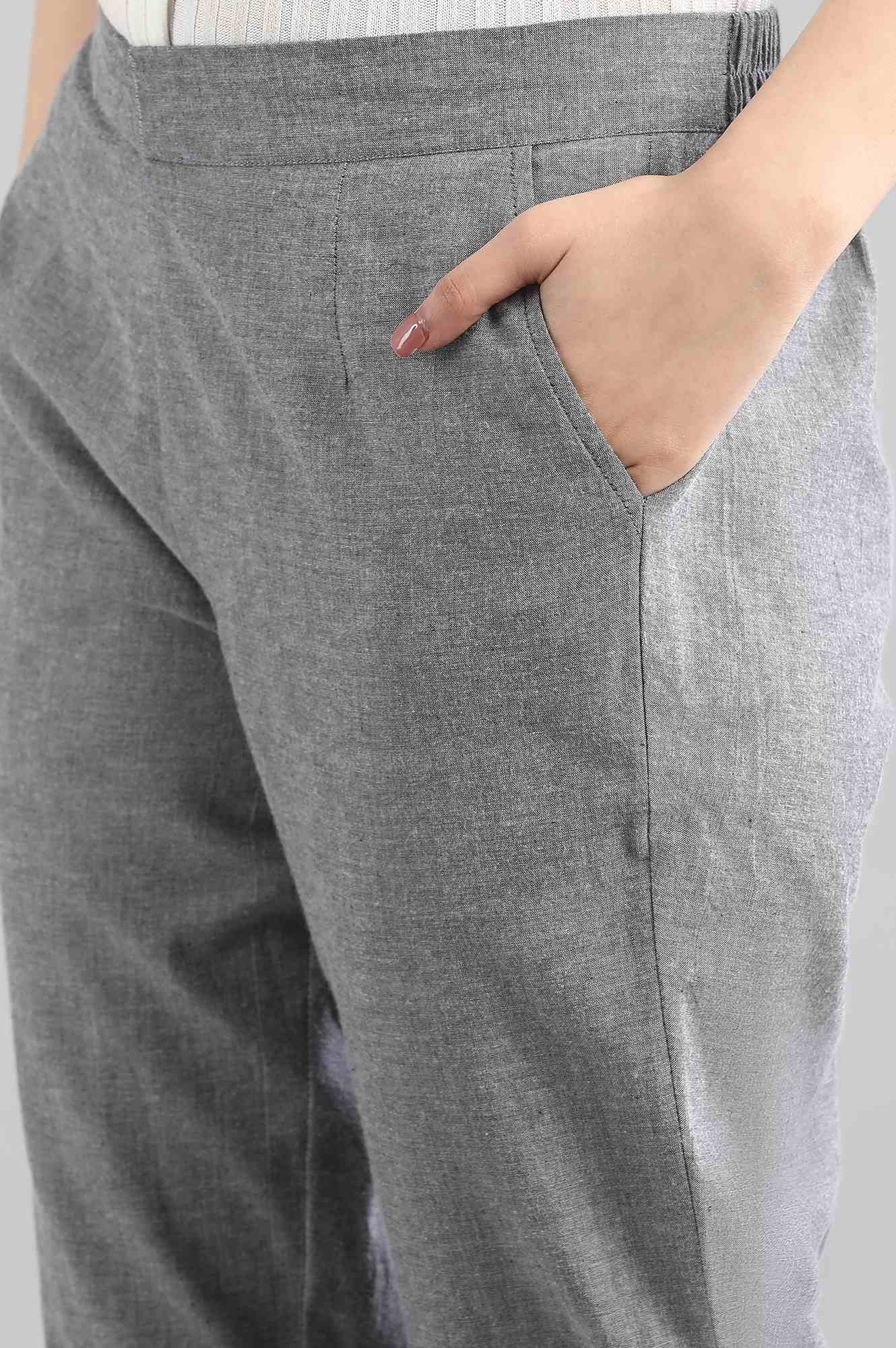 Grey Solid Trousers