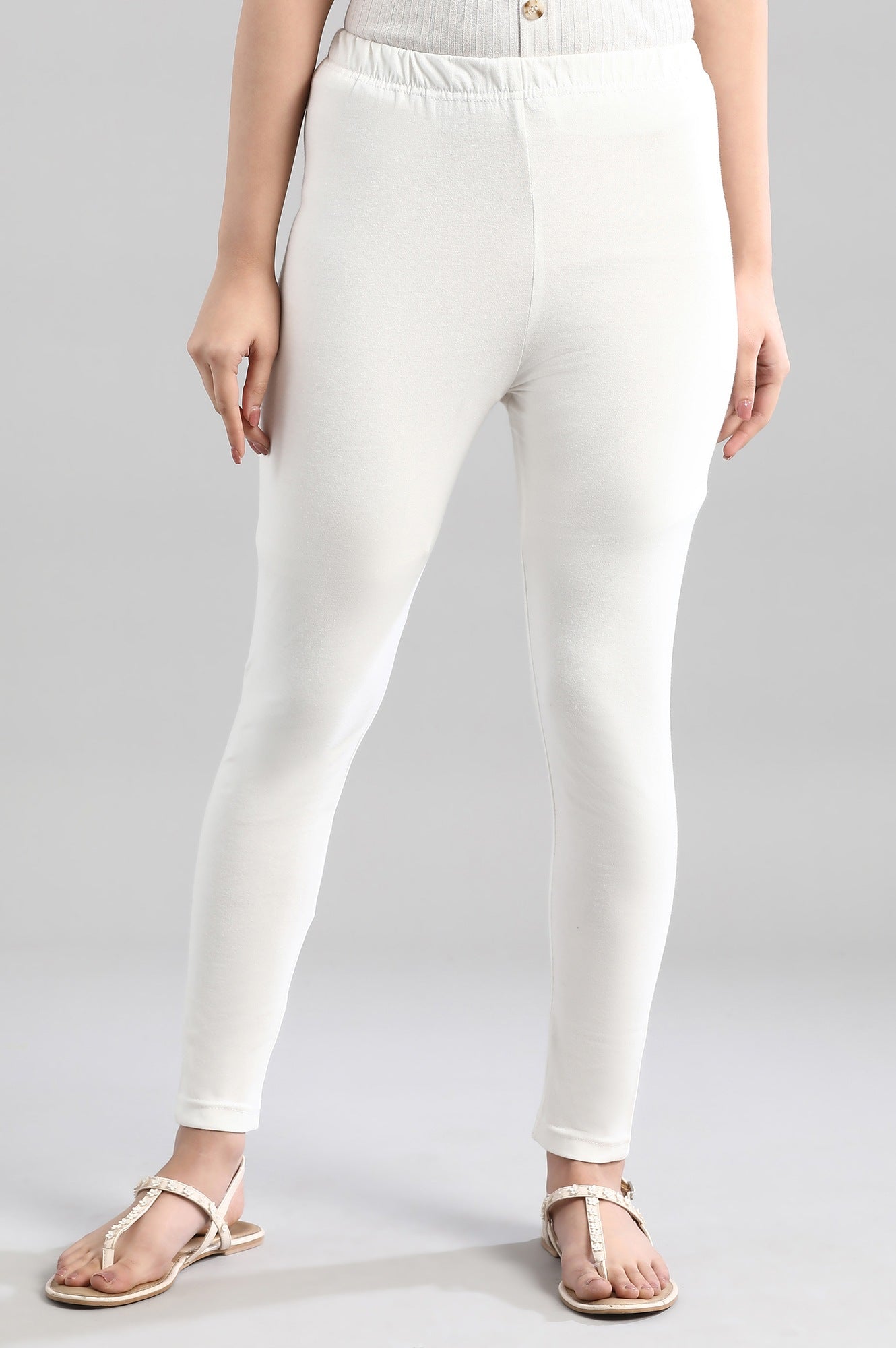 White Thread Work Straight Kurta and Tight Set
