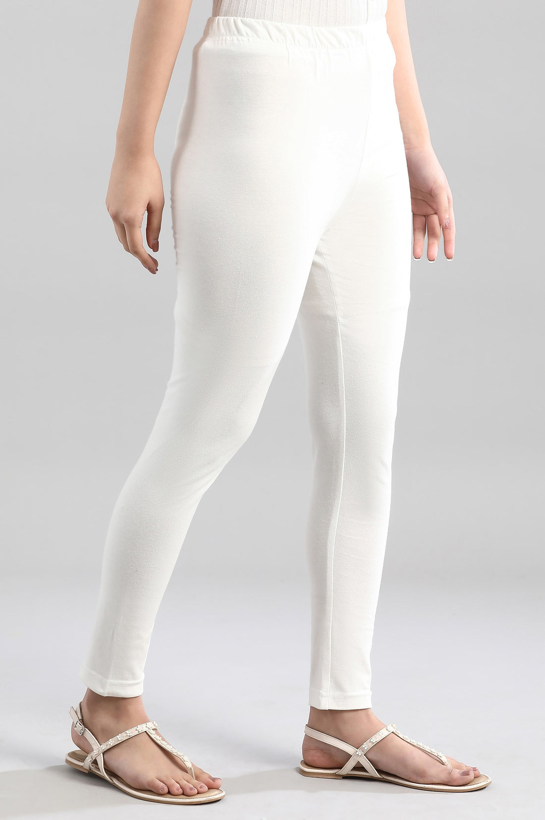 White Stripe Crepe Blend Straight Kurta and Tight Set