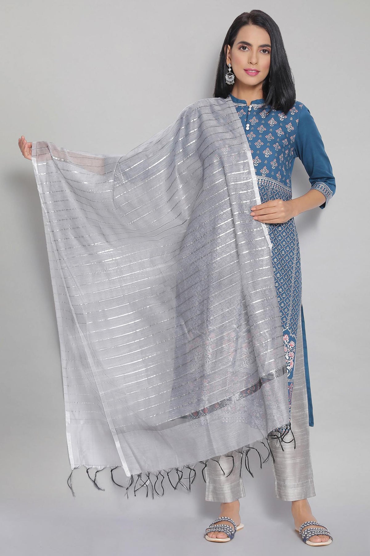 Silver Solid Dupatta - FS