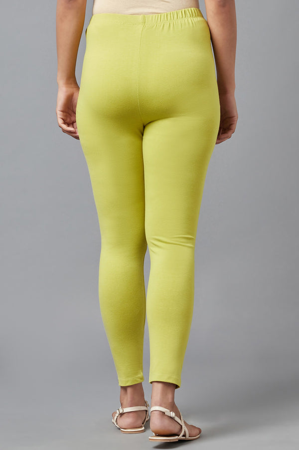 Green Solid Skinny Fit Cotton Tights