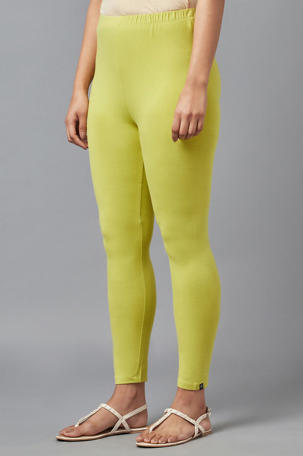 Green Solid Skinny Fit Cotton Tights