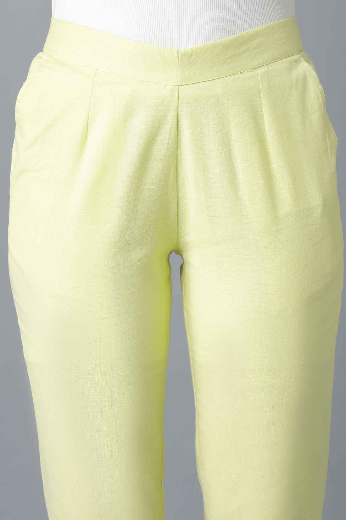 Yellow Solid Straight Fit Cotton Trousers With Elasticated Waist