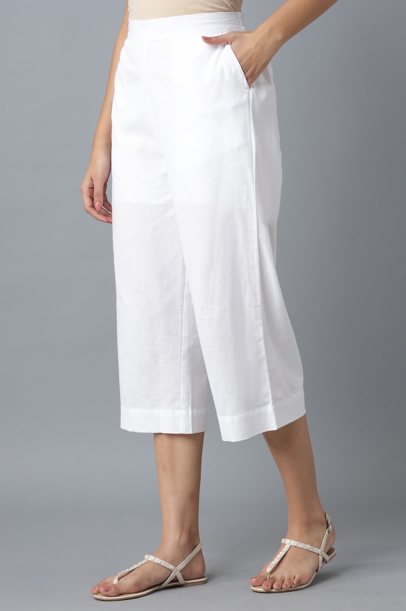 White rollup hem trousers