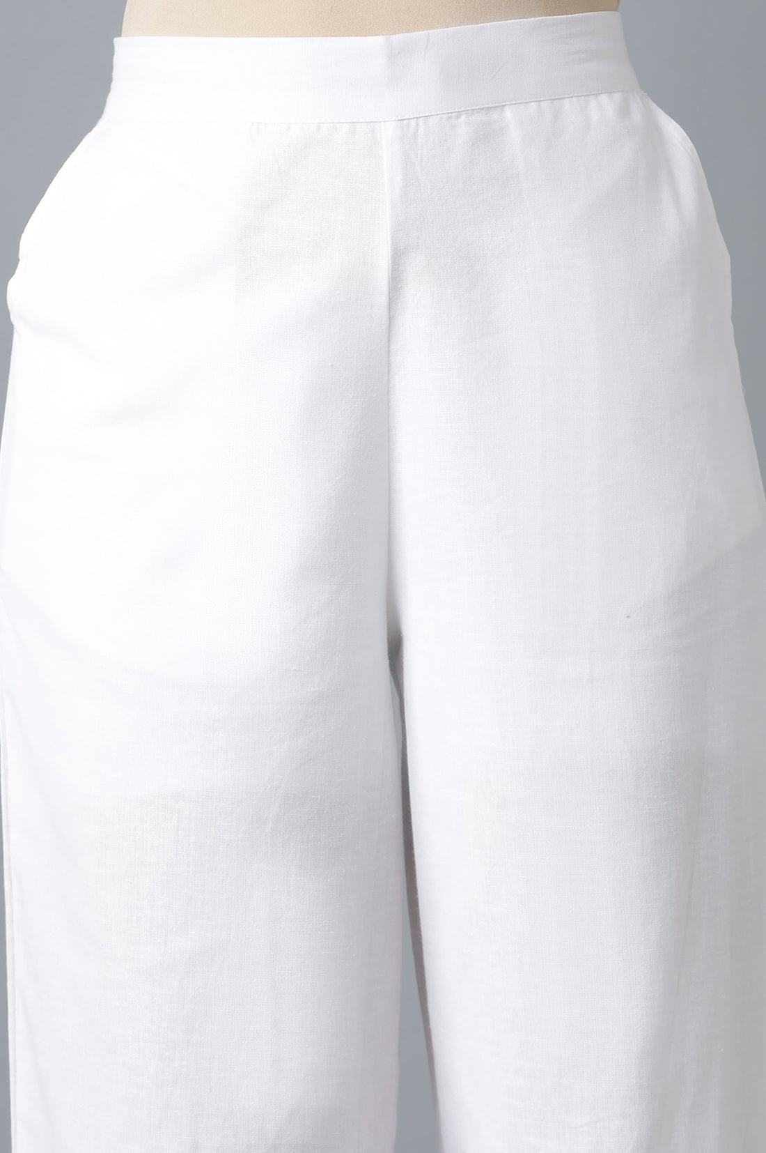 White Solid Wide Leg Cotton Palazzo With Elasticated Waist
