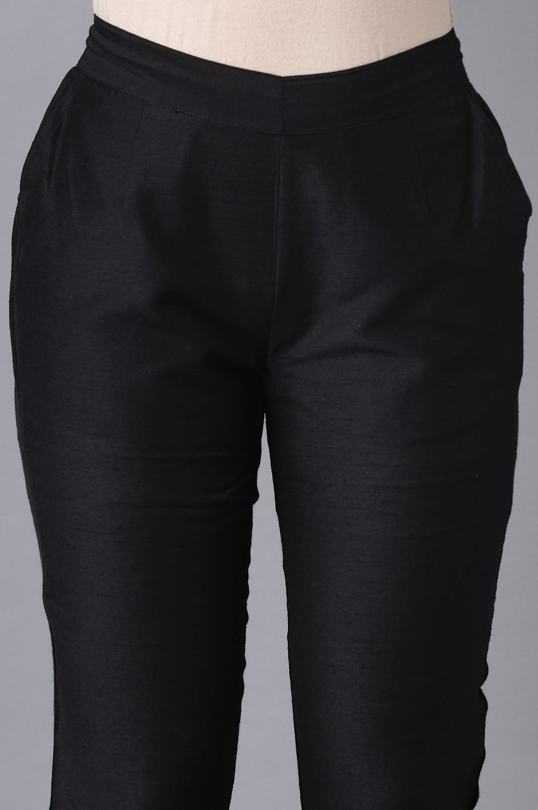 Black Solid Straight Fit Trousers With Elasticated Waist