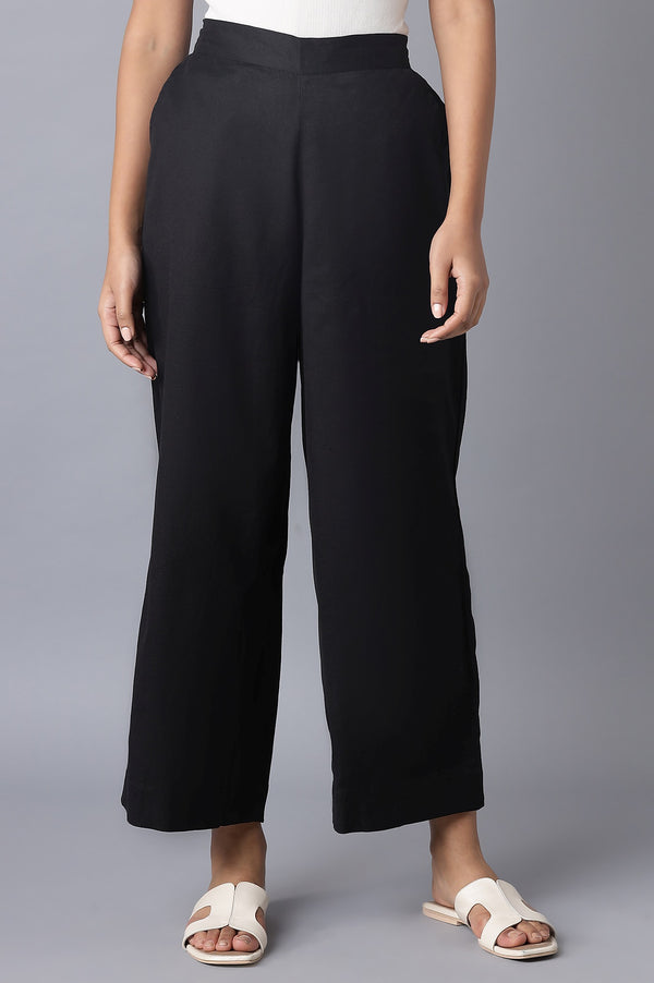 Black Solid Straight Fit Tencel Palazzo With Elasticated Waist