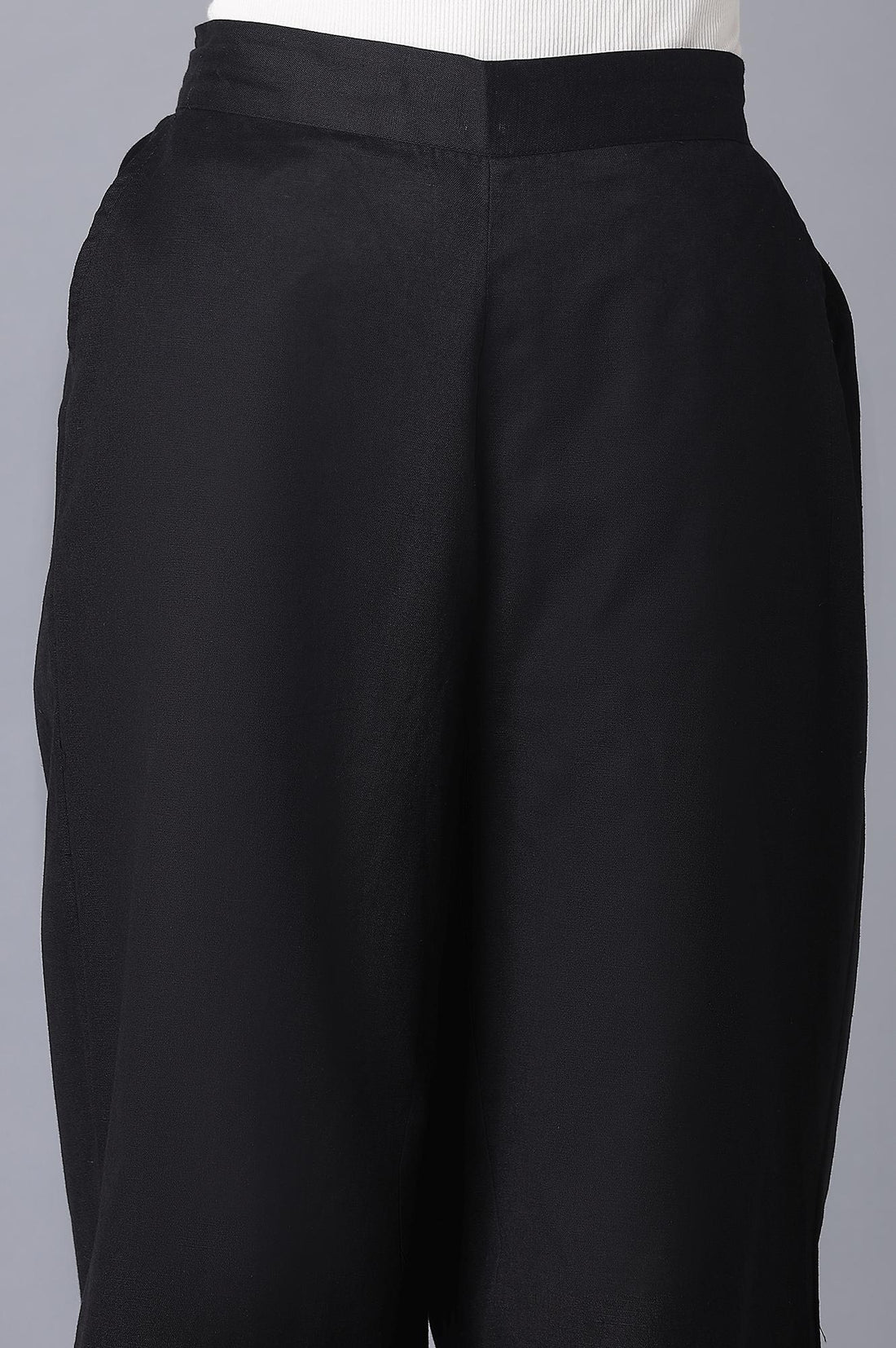 Black Solid Straight Fit Tencel Palazzo With Elasticated Waist