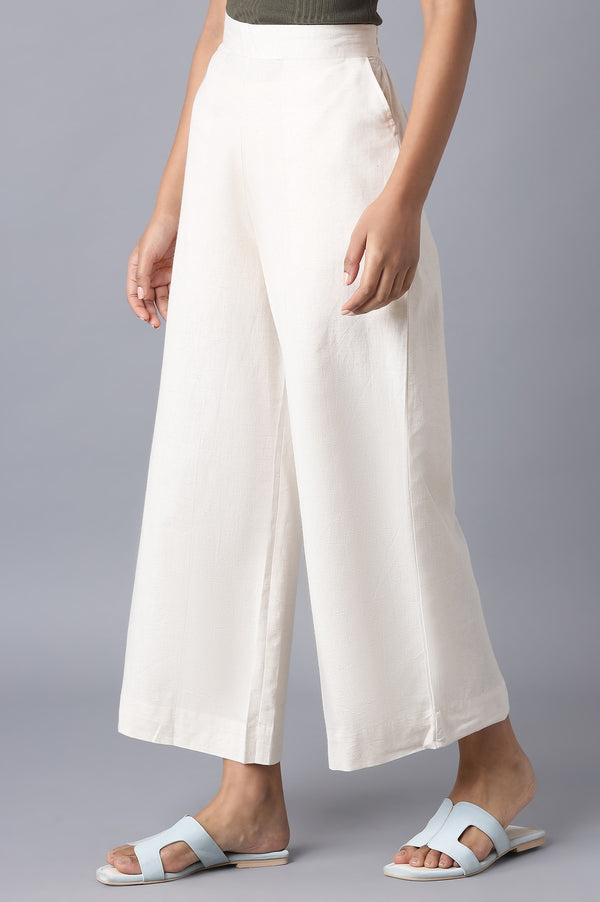 Off White Solid Wide Leg Tencel Palazzo With Elasticated Waist
