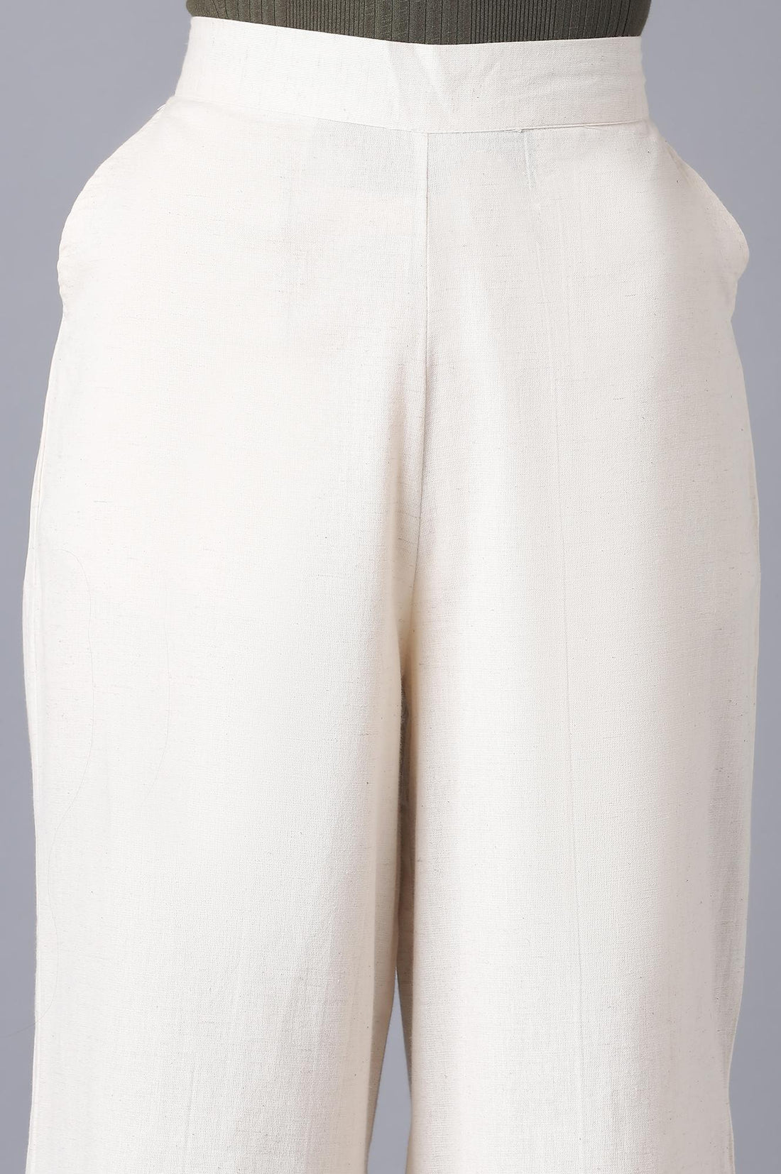 Off White Solid Wide Leg Tencel Palazzo With Elasticated Waist