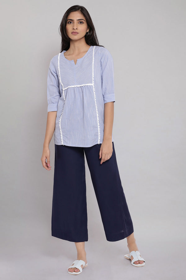 Navy Blue Solid Straight Fit Tencel Palazzo With Elasticated Waist