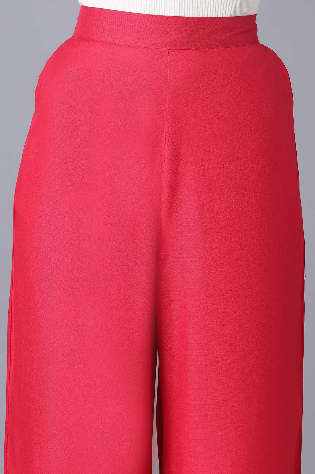 Pink Solid Straight Fit Tencel Palazzo With Elasticated Waistband