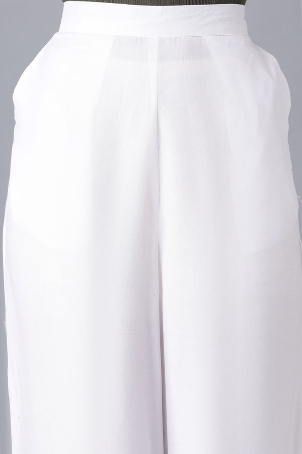 Elleven Women's White Solid Relaxed Fit Ankle Length High Rise Palazzo
