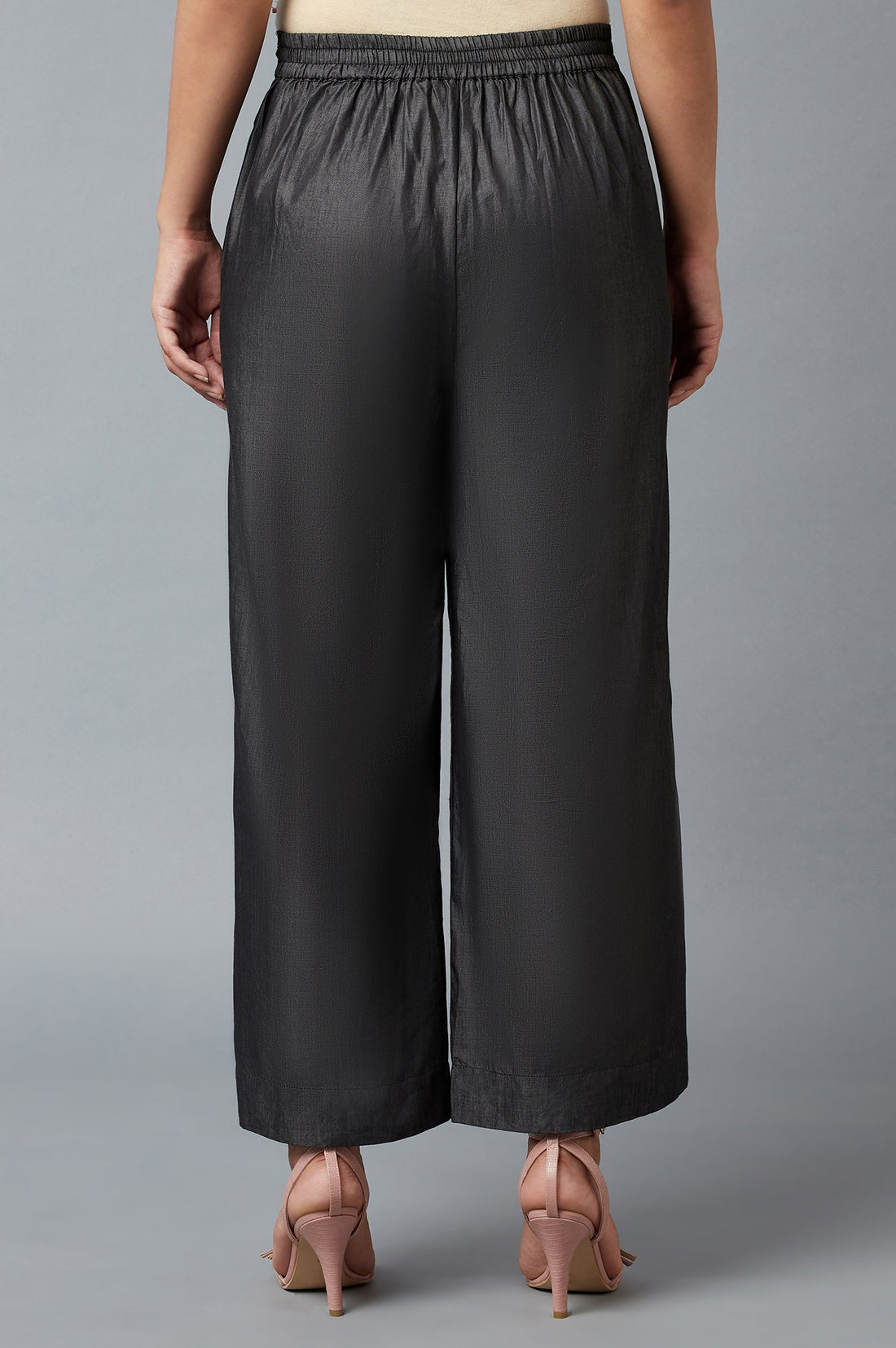 Black Solid Straight Fit Tencel Palazzo With Elasticated Waist