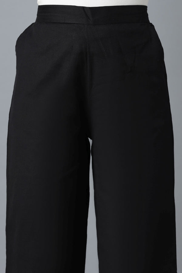 Black Solid Straight Fit Cotton Culottes With Elasticated Waist