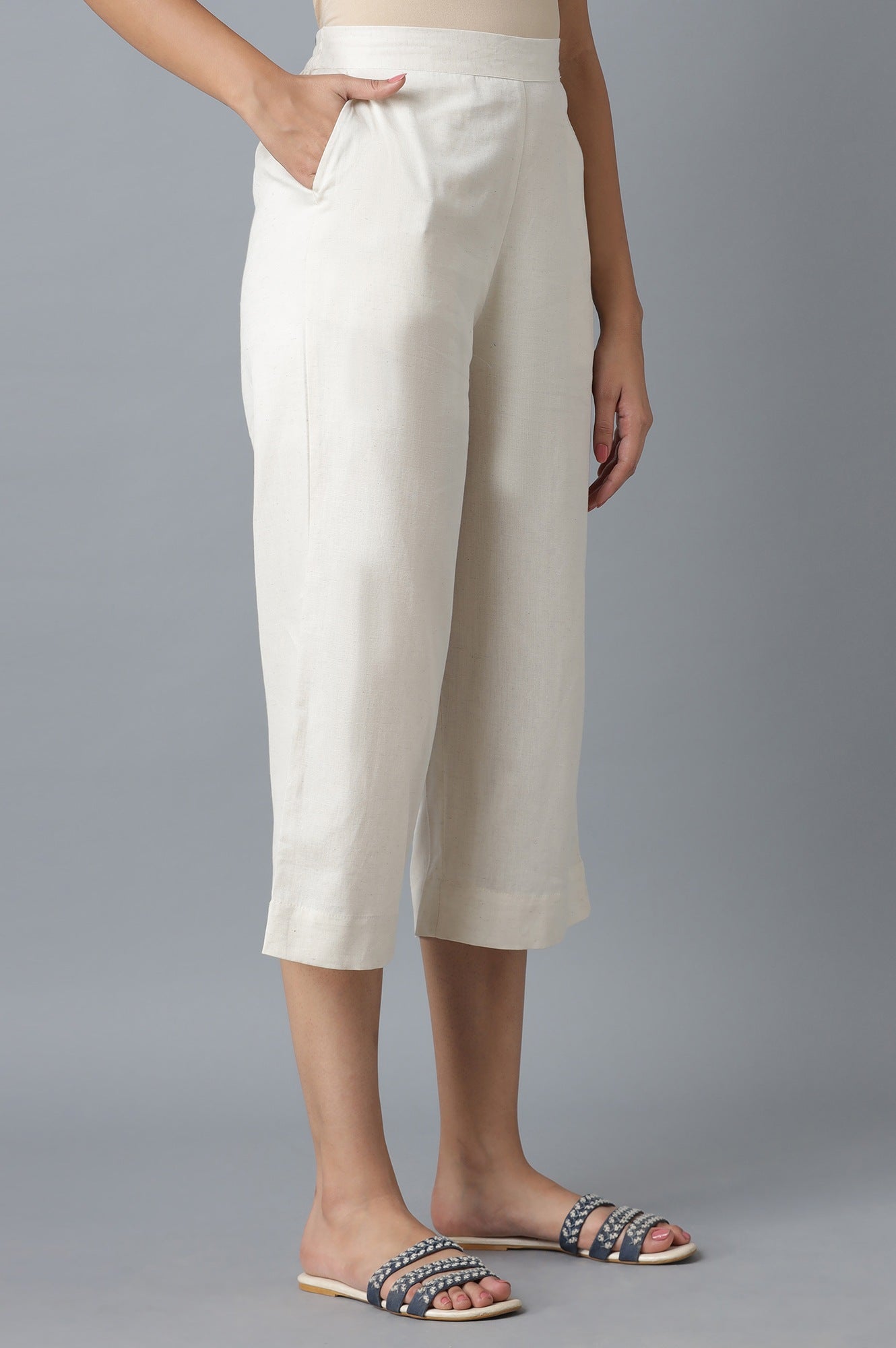 Beige Calf Length Culottes