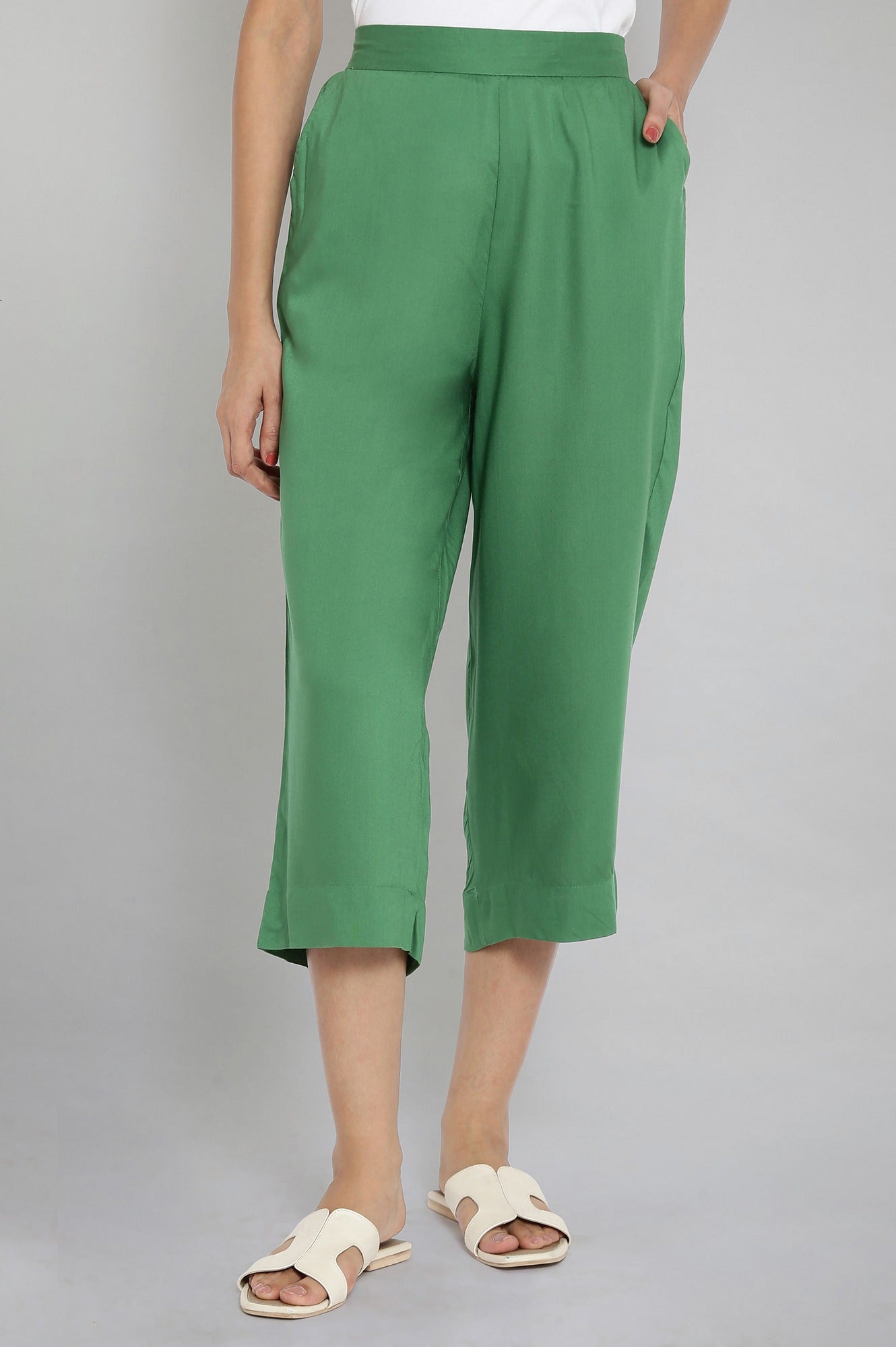 Green Calf Length Culottes