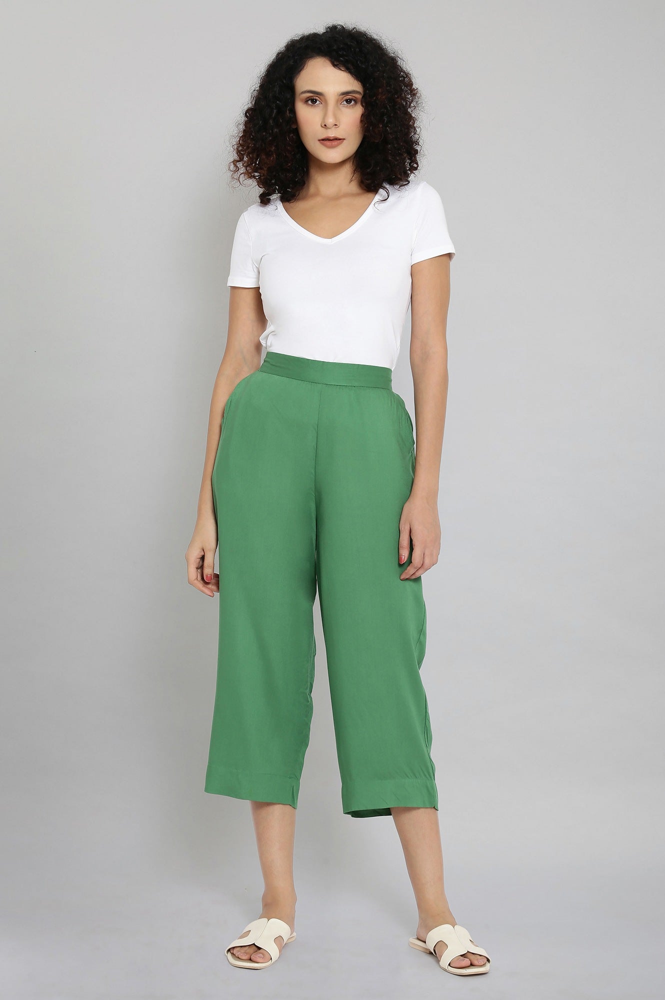 Green Calf Length Culottes