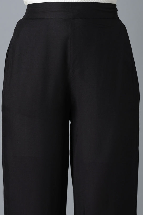 Black Solid Straight Fit Cotton Culottes With Elasticated Waist