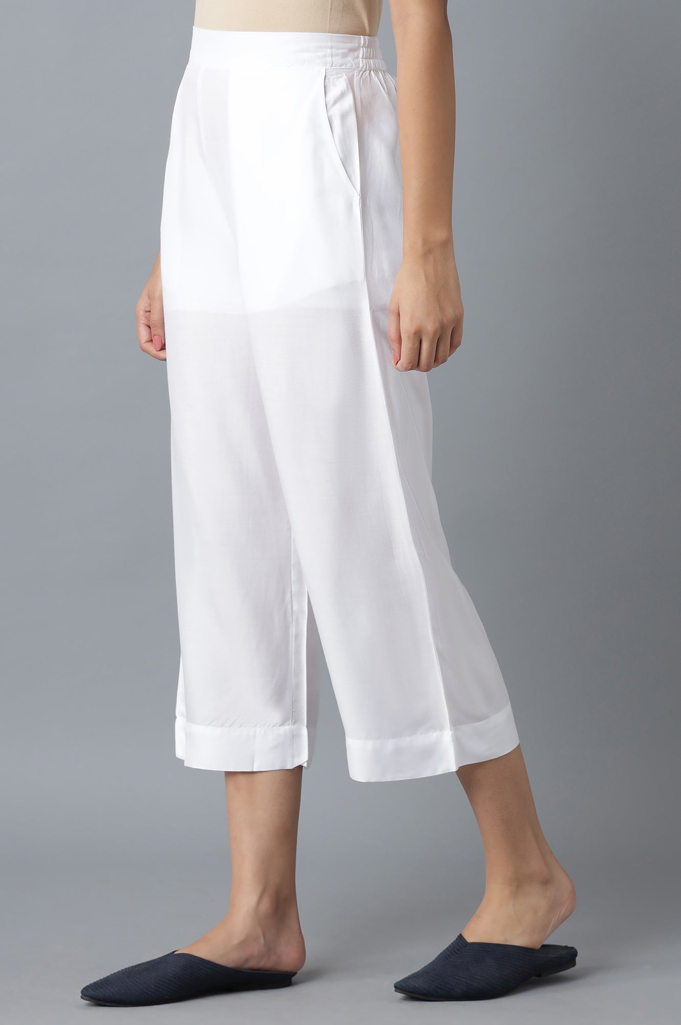 White Calf Length Culottes