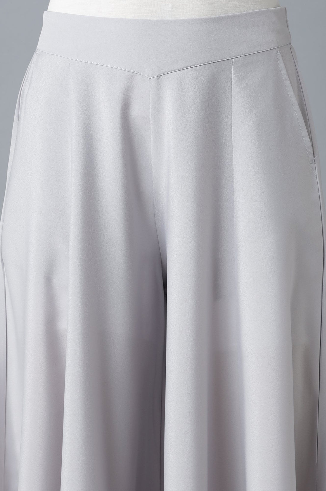 Silver Solid Flared Polyester Palazzo With Elasticated Waist