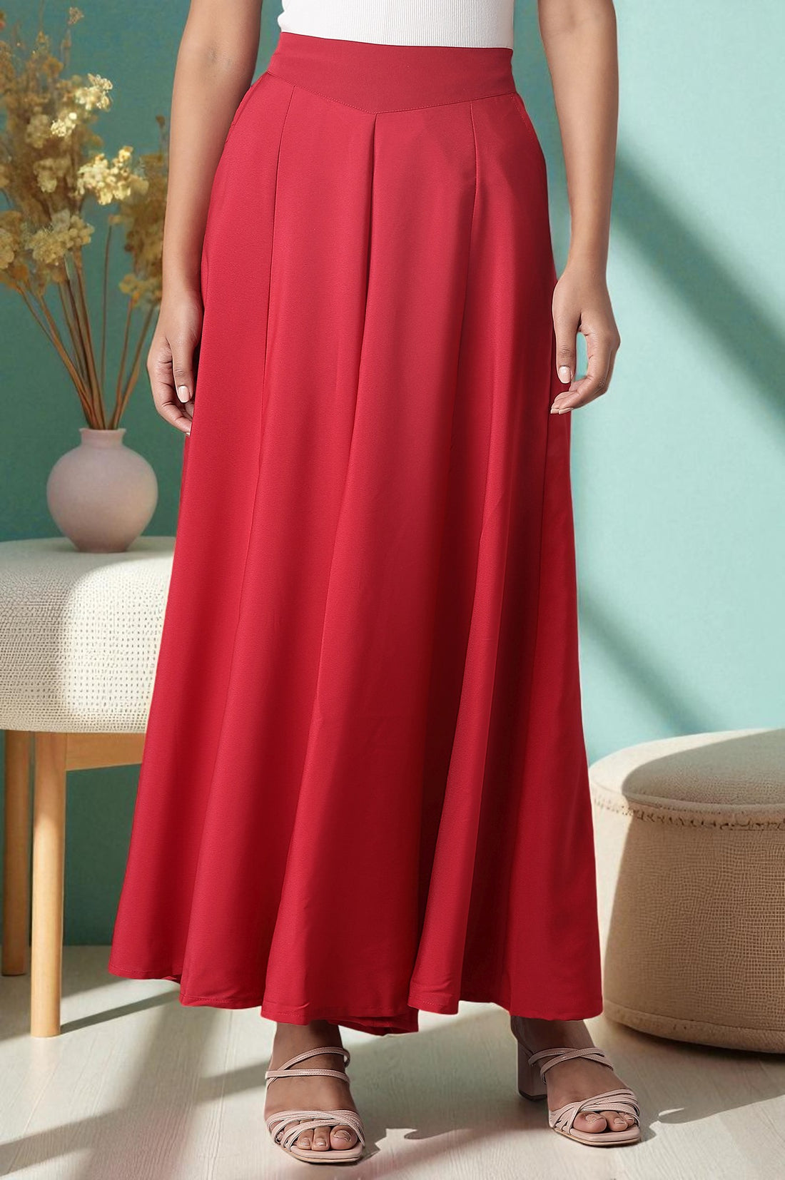 Red Flared Palazzo